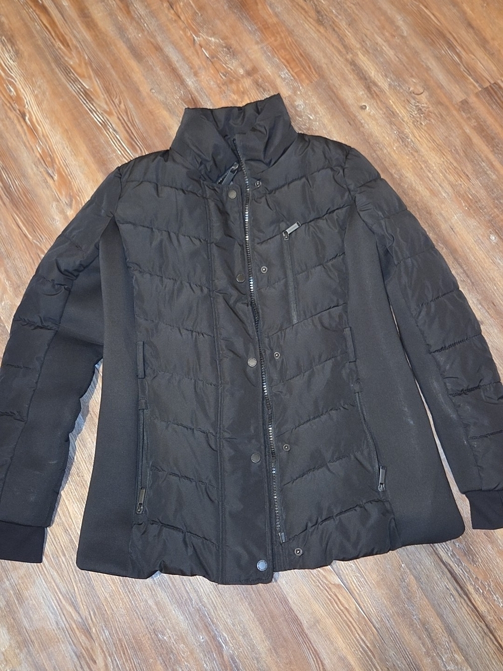 London Fog Black Quilted Puffer Jacket with Side Panels